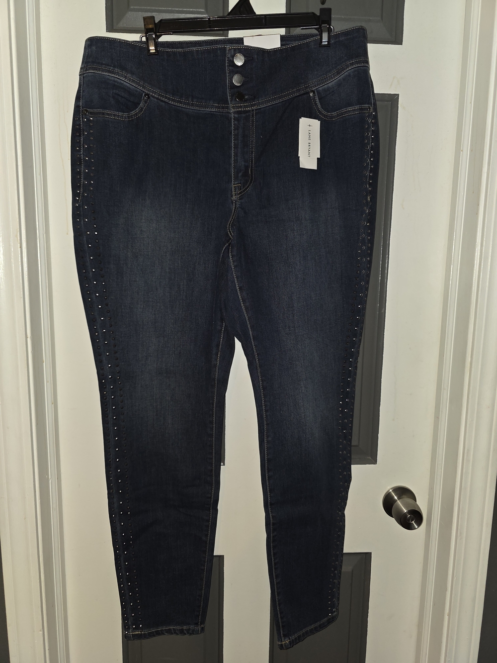 Lane Bryant Dark Blue Skinny Jeans with Side Stud Accents